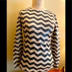 JCREW SEQUIN COTTON CHEVRON LONG SLEEVE TOP